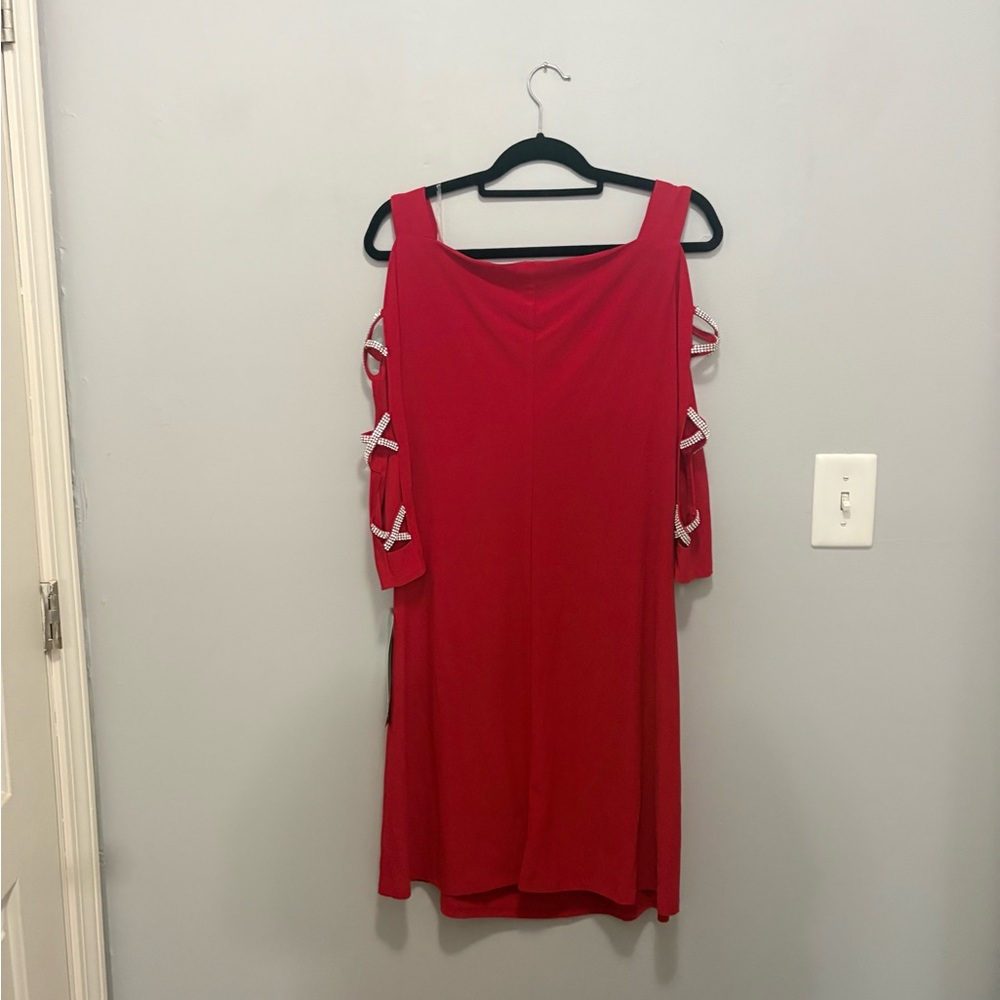 MSK Red Cold Shoulder Midi Dress - Picture 5 of 7